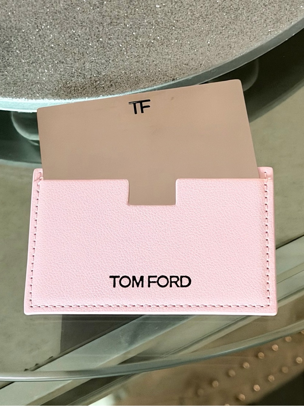 Tom Ford Card Holder Wallet Pink Leather with Removable Mirror, New, no box